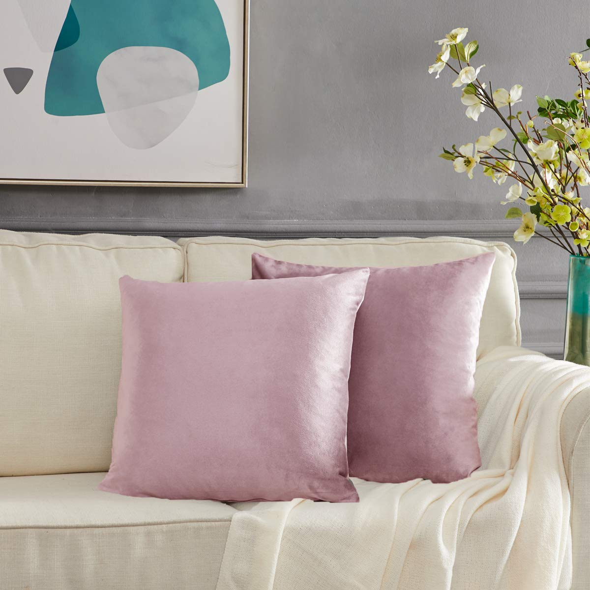 Gigizaza Decorative Throw Pillow Covers 16X16,Set Of 2 Sweet Lilac Square Couch Pillow Covers,Velvet Sofa Boho Cushion Pillows